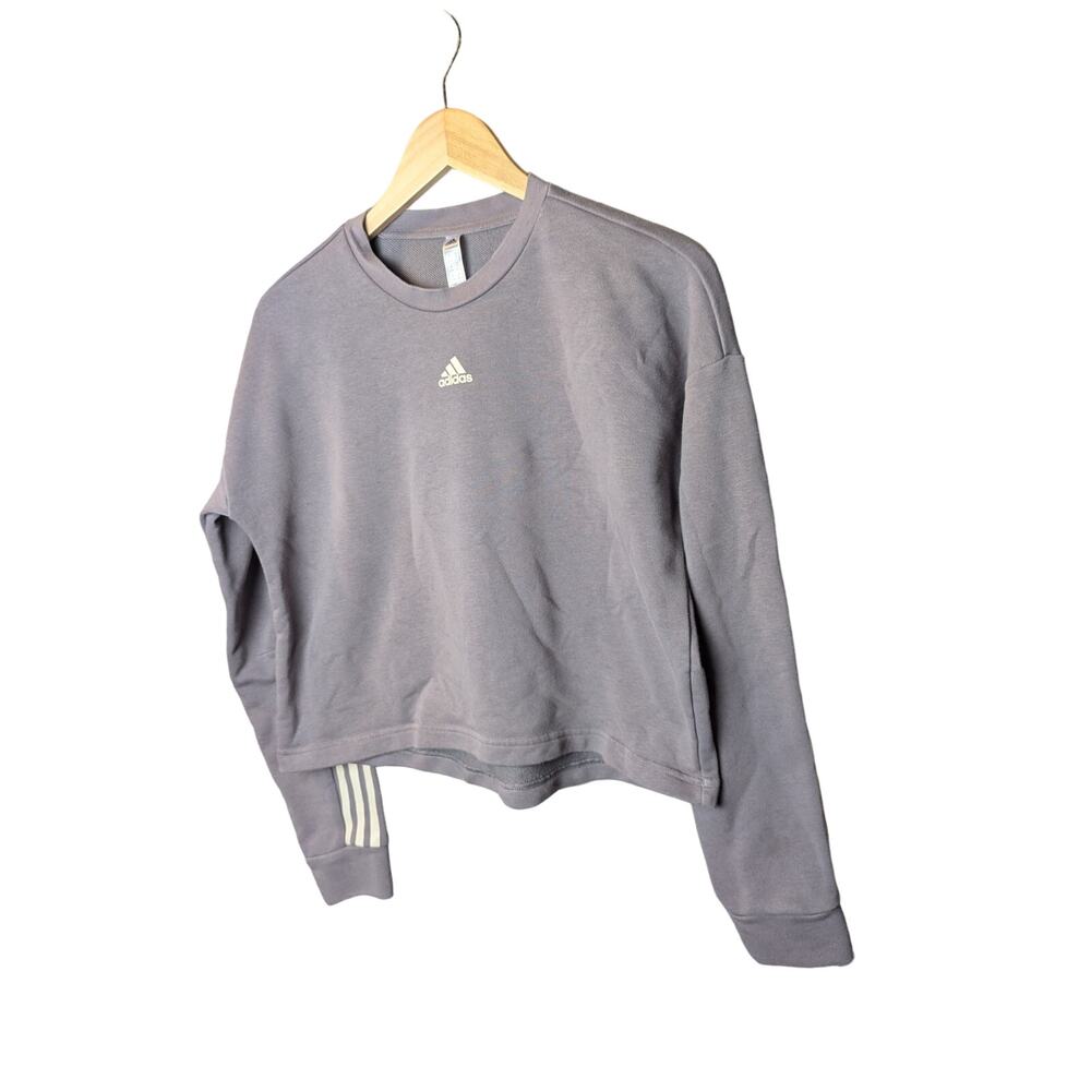 Adidas Cropped Length Sweatshirt Athletic Workout College Sport Striped Sleeve M